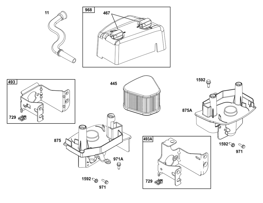 Air Cleaner Group Diagram and Parts List for 125P02-0009-H5 100000 - 19Z999 Briggs and Stratton Engine